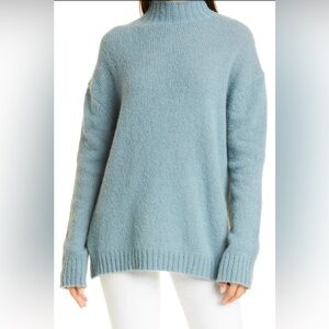 Jenni Kayne M Blue Grey Foster Mock Neck Oversized Wool and Alpaca Blend Sweater